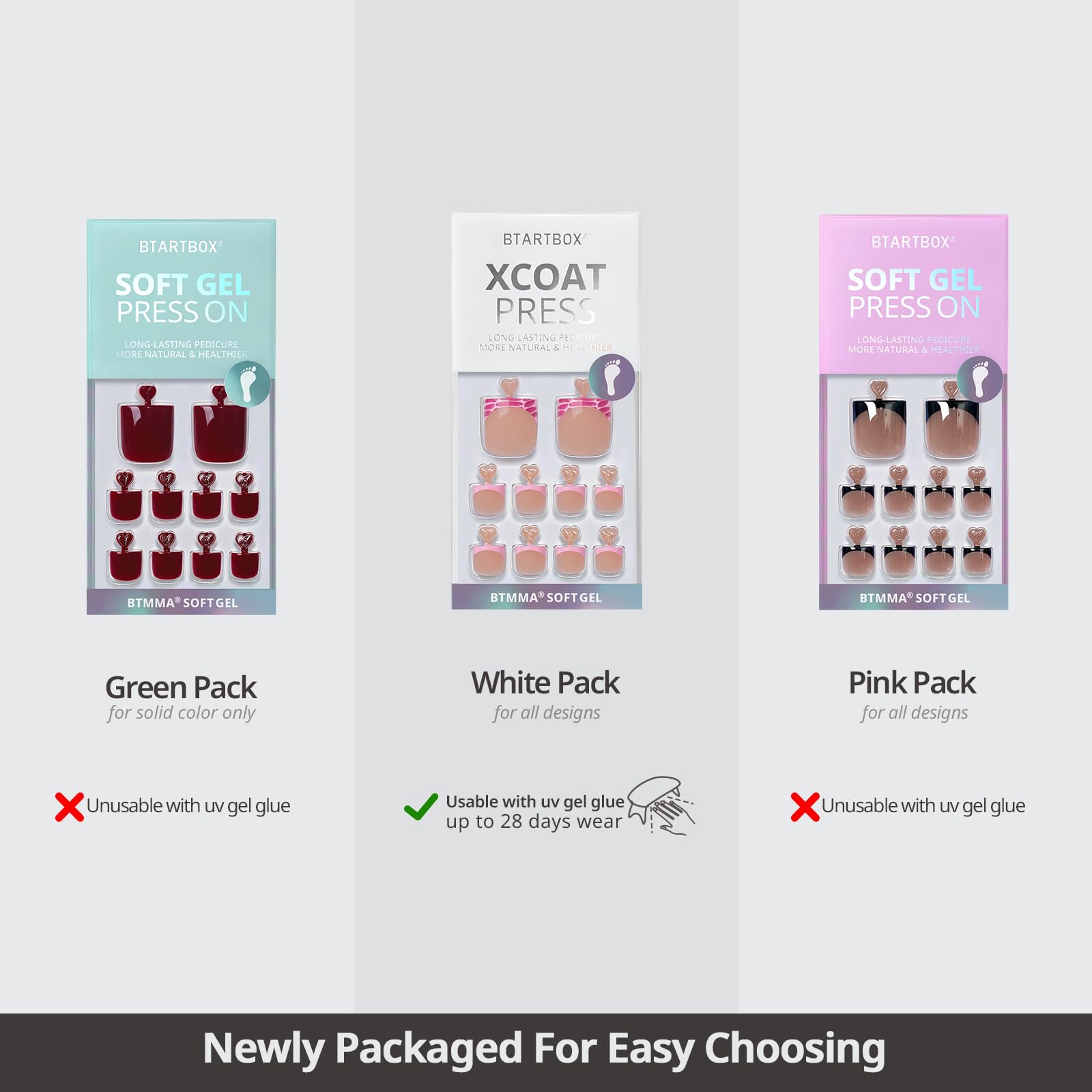 BTArtbox Press On Toenails - Real Square Glaze Black French Tip Toe Nail Press Ons with Glue for Women, Opaque Fake Toe Nail Tips in 15 Sizes - 30 Toenails Kit, Gunmetal - Image 6