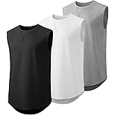 JMIERR Mens 3 Pack Cotton Tank Top Hipster Hip Hop Longline Crewneck Sleeveless Shirts