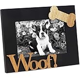 Isaac Jacobs Black Wood Sentiments Dog “Woof!” Picture Frame, 4x6 inch, Photo Gift for Pet Dog, Puppy, Display on Tabletop, Desk (Black, 4x6)