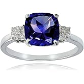 Ice Gems Sterling Silver Created Blue Sapphire and Cushion-cut Ring