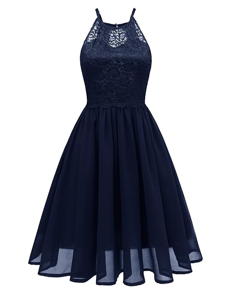 Babyonlinedress Vintage Retro Neckholder Spitze Chiffon Abendkleider Cocktailkleid Ballkleider festlich Kleid in Meheren Farb