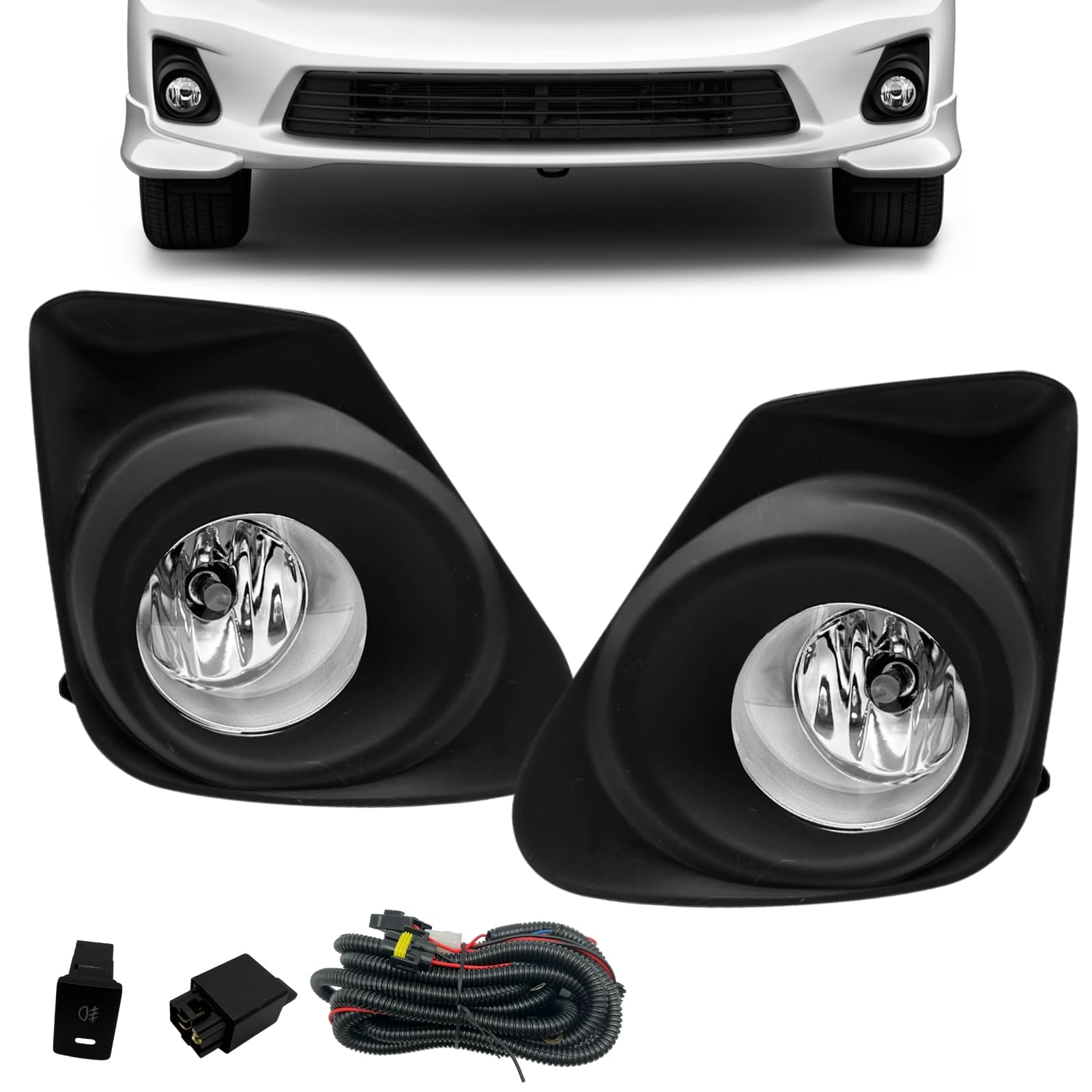 Photo 1 of Nioboee Fog Lights Compatible With 2011 2012 2013 Corolla Front Bumper Lights with Bulbs Switch Wiring Kit Clear Lens Left Driver and Right Passenger Side Fog Lamps