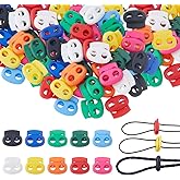 DICOSMETIC 50Pcs 2-Hole Cord Lock 10 Colors Plastic Cord Locks Spring Buckle Spring Cord Lock End Stopper Toggle Stopper for Drawstring for Drawstring, Paracord, Shoelaces, Clothing and Bags