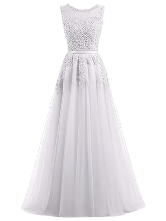 Romantic-Fashion Damen Ballkleid Abendkleid Brautkleid Lang Modell E010-E015 Blütenapplikationen Tüll DE