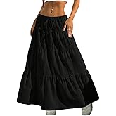 Xuani Maxi Skirts for Women Ruffle Hem A Line Long Skirts Elastic Waist Elegant Tiered Layer Boho Long Dress