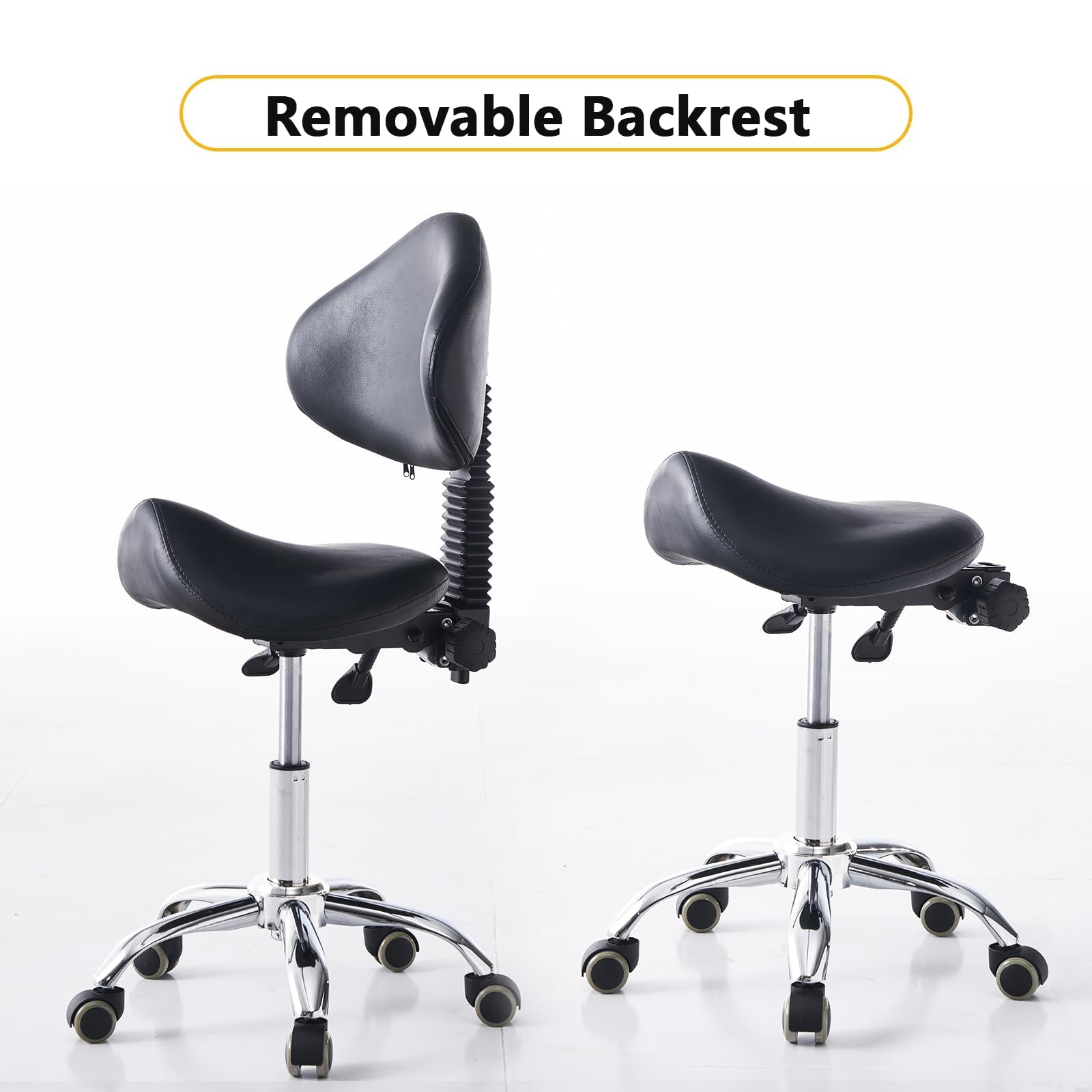 Saddle Stool with Wheels Ergonomic Rolling Chair for Lash Nail Art Tattoo Artist Dentist Clinic Shop Home Salon Spa Massage Facial Office,Adjustable Hydraulic Stool (Black) - Image 3