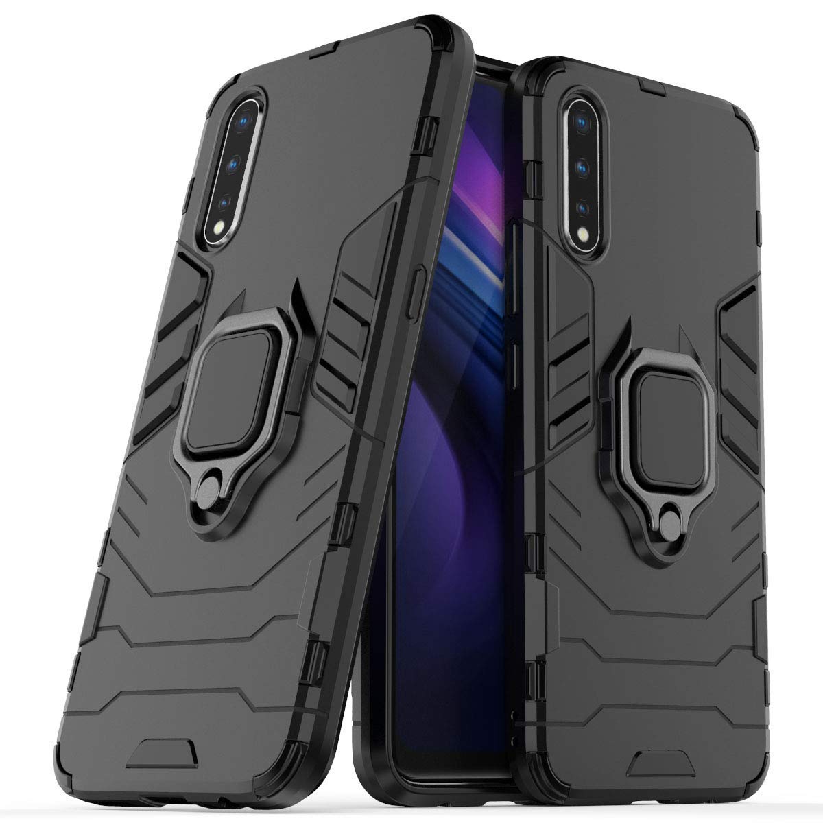 Compatible with vivo S1, iQOO Neo Case, Metal Ring Grip Kickstand Shockproof Hard Bumper (Works with Magnetic Car Mount) Dual Layer Rugged Cover for VIVO S1, VIVO iQOO Neo (Black)