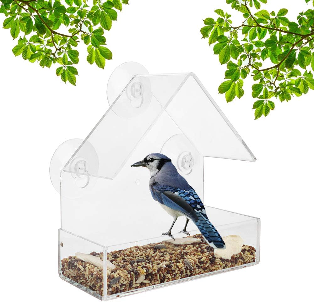 Chickadees 2 Pack Nuthatches Bird Feeder With Strong Suction Cups Acrylic Kitchen Bird Feeder Triangle Hanging Birdhouse Suction Bird House Feeder For Cardinals Blue Jays Finches Backyard Birding Wildlife Patio Lawn