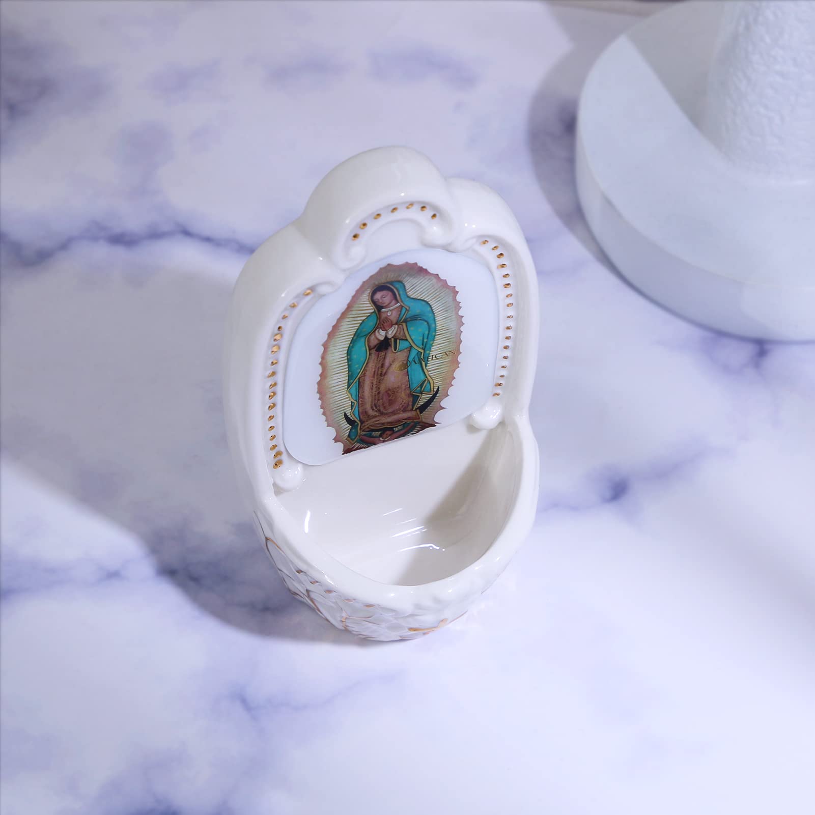 KOMI Porcelain Catholic Holy Water Font Our Lady of Guadalupe Holy Water Font for Entrance of Home Church Wall Hanging Decor Gift for First Communion Confirmation Housewarming Catholic Christmas Gifts