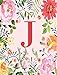 J: Monogram Initial J Notebook for Women, Girls and School, Pink Floral 8.5 x 11