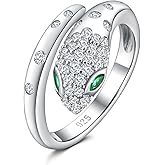 RANDES Fashion Snake Rings for Women Sterling Silver/14K Gold Plated Statement Cocktail Ring Punk Jewelry Adjustable Open Emerald CZ Snake Finger Ring Size 6-10