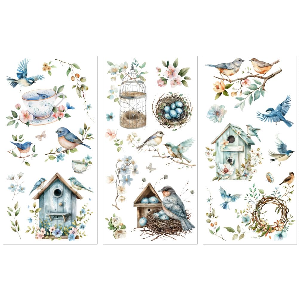 Peacoblue Rub on Transfer Decals for Furniture Crafts Bird's Nest 6"x12", 3Pcs Waterproof UV DTF Transfer Decals Sticker for Dresser Lingerie Chests Drawer Glass Porcelain Wood Plastic