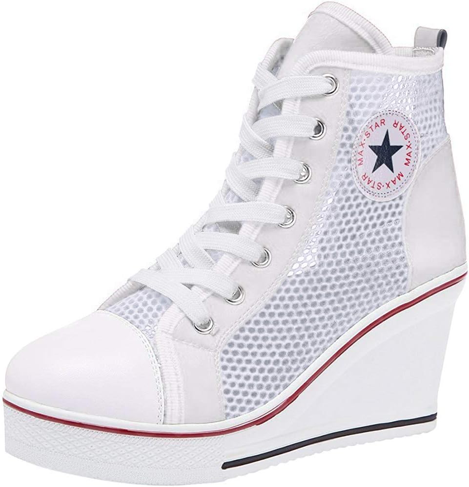 Womens Platform Slip-on High Top Sneakers Round Toe Thick Sole Zipper Ballet Flats Flat Skate Walking Shoes