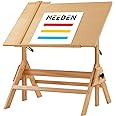 MEEDEN Wood Adjustable Drafting Table: 35.5" x 23.5" Art Drawing Desk with Various Height and Tiltable - Rustic Artist Desk with Pencil Ledge and Ruler for Writing Reading Graphic Design