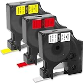 BOYEEZON 3Pack Compatible for DYMO Rhino 18444 18432 18438 Permanent Vinyl Label Tapes Black on White/Red/Yellow 12mm x 5.5m Industrial Tape for DYMO Rhino 4200 5200 5000 6000 Label Maker