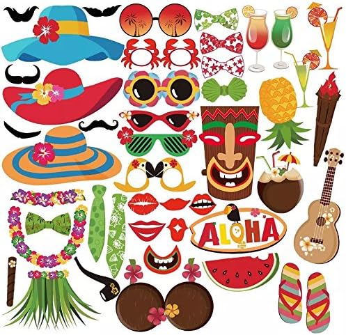 Luau Photo Booth Props - Hawaiian/Tropical/Tiki/Summer Pool Party Decorations Supplies 45psc