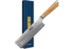 HOSHANHO Damascus Nakiri Knife 6.5 Inch, Super Sharp Damascus VG-10 Japanese Kitchen Knife, Cleaver and Vegetable Knife with Ergonomic Olive Wood Handle