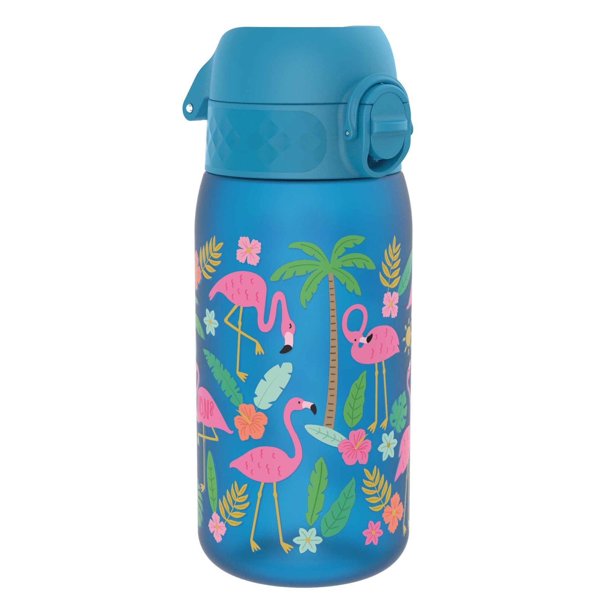 Ion8 Kids Water Bottles, 350ml/12oz, BPA Free, Leakproof, Dishwasher Safe, Easy Open, Secure Lock, Small Boys & Girls Water Bottle,Kids Drinks Bottle for Spill-free Drinking, Blue, Flamingos