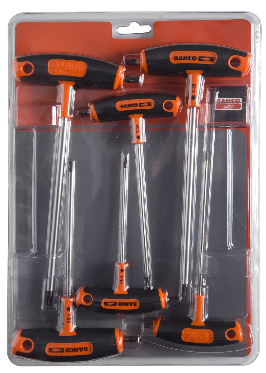Bahco 903T-2 T-Handle Screwdriver Set for Torx Head Screws, Silver/Black/Orange, Set of 6 Piece