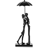 Sziqiqi Iron 6th Sculpture for Wife - Black Metal Couple Statue Kissing Under Umbrella Man Woman Sculpture Figurines for Shelf Mantel Fireplace Entry Bookshelf Television Room