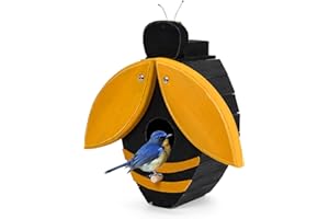 CLACKIBUKVYZ Bee Shaped Wooden Birdhouse - Handmade Bird Houses for Outside - Cute Bee Design for Garden Decoration