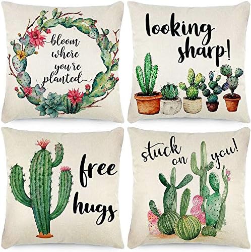 4 Fundas de almohada de 45 x 45 cm, diseño de cactus