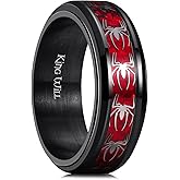 King Will Spinner Ring for Men Red Spider Rings Black Plated Stainless Steel Wedding Ring 8mm Width Mens Jewelry Size 7-14丨Nature Collection 10.5