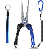 TRUSCEND Lockable Handy Fishing Pliers with Innovative Ergonomic Handle, Saltwater Corrosion Resistant Teflon Coated Fishing Tool, Multi-Function Fishing Gear with Mo-V Cutter