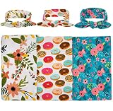 Newborn Swaddle Blanket Headband with Bow Set Baby Receiving Blankets (B Floral 3 Packs)