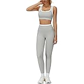 PQBPQB Women 2 Piece Workout U Back Color Block Sports Bra High Waist Active Leggings Yoga Pilates Outfits