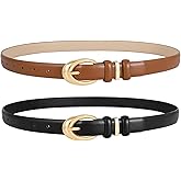 2 Pack Women Leather Belts for Jeans Dress Fashion Ladies Belt with Gold Silver Buckle