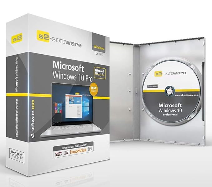 Original Microsoft® Windows 10 Professional 64bit ISO DVD + Lizenz - inkl. aller aktuellen Updates. DVD Box S2 Software PRO m