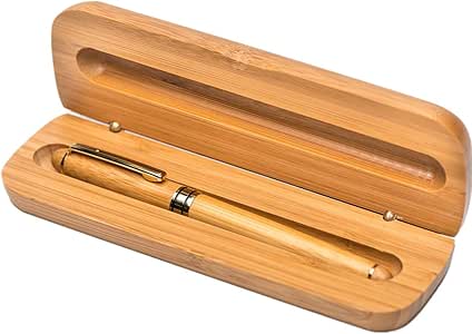 Pluma estilográfica de bambú natural con caja, punta media: Amazon.es: Oficina y papelería