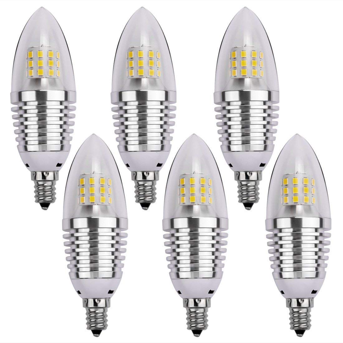 LEDMO LED Candelabra Bulb,7W Daylight White 6000K LED Chandelier Bulbs,Base E12 Non-Dimmable LED Lamp,60-Watt Light Bulbs Equivalent,630 Lumens LED lights(Sharp Tip 6 Pack)