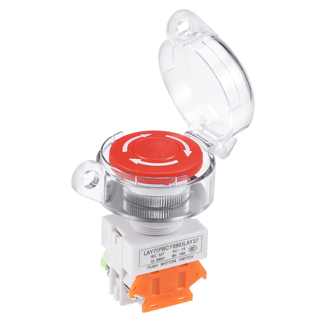 Sourcingmap 22mm Mounting Hole Latching Emergency Stop Push Button Switch with Waterproof Cover 1NO 1NC