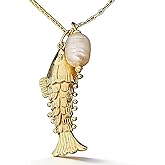 WSTWYC Beach Charm Necklaces,Lucky pearl golden Fish Pendant Necklaces For Women Men,Fish Drop Necklace Dainty Beach Jewelry gift