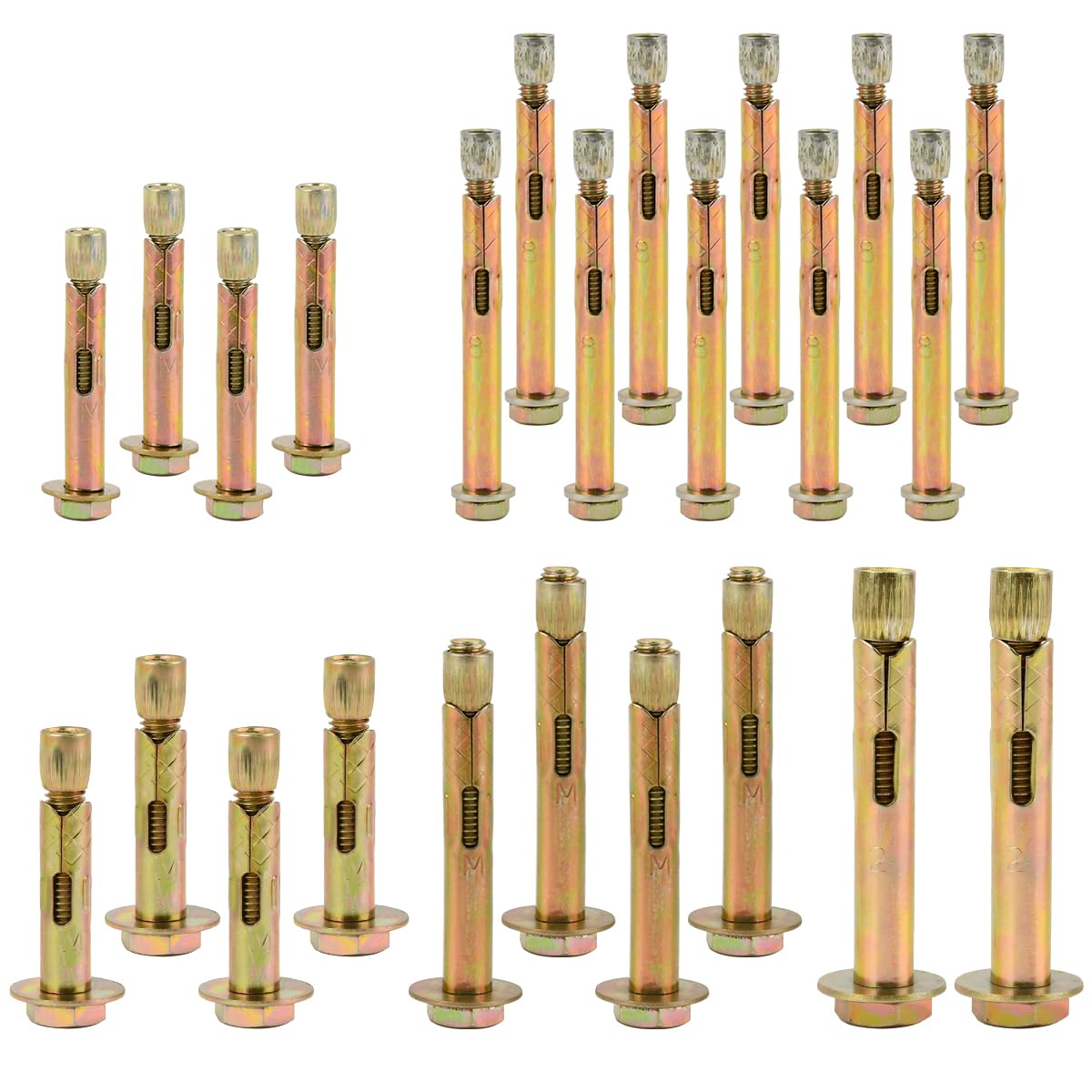 BATINO 24Pcs Expansion Bolts, M6 M8 M10 Wall Anchor Heavy Duty Concrete Masonry Brick Wall Fixings Plugs Screws (50/70/80mm)