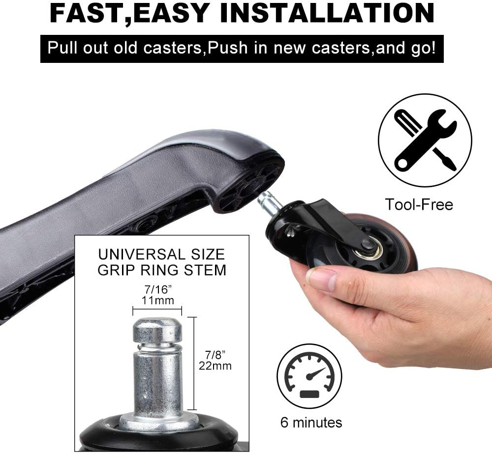 Office Chair Caster Wheels,Set of 5 Heavy Duty 2.5 Inch Upgraded Office Chair Replacement Wheels,Smooth and Safe for Hardwood,Tile Floors-Universal Fit for Game Office Chair (2.5"Plug-in_FBA, Black): Automotive