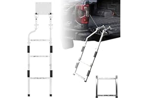 DIOVPLX Stainless Steel Tailgate Ladder for Pickup Trucks, Foldable Heavy Duty Rear Ladder Anti-Slip Steps, Adjustable Height Universal Fit Truck Accessories for Ram Ford Chevy GMC Rustproof Easy Installation