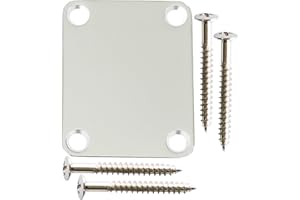 Metallor Electric Guitar Neck Plate 4 Holes with Screws Compatible with Strat Tele Style Electric Guitar Bass Parts Replacement Chrome 64 x 51mm.