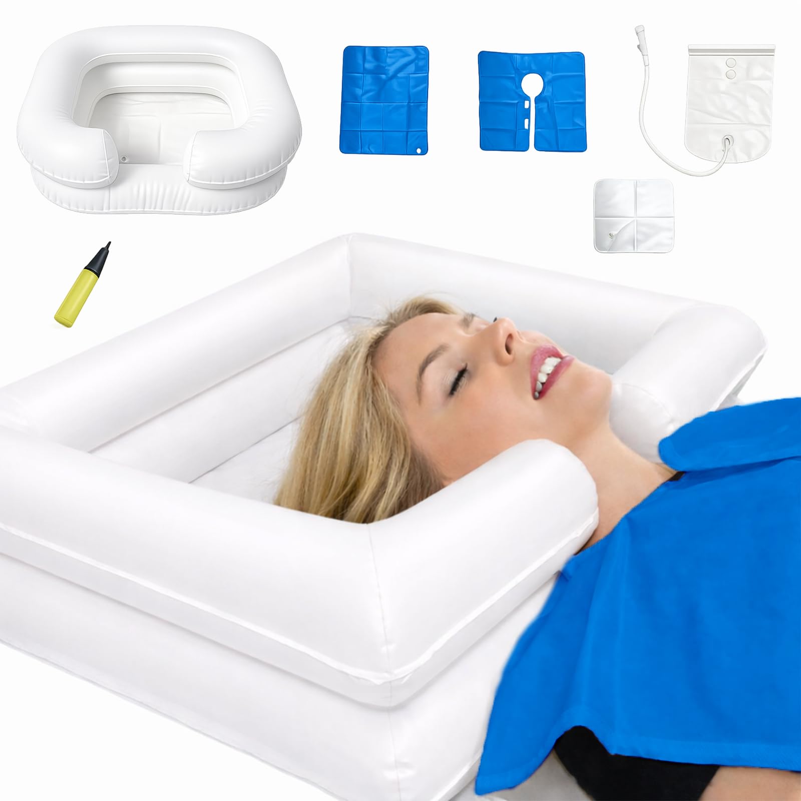 Inflatable Bedside Shampoo Basin Kit, Portable Bed Hair Washing Shower System for Disabled, Elderly, Homecare, Pregnancy, Bedridden, Post-Surgical Patient Bed-confined
