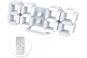 WISE TIGER Led Digital Alarm, 3D Wall Clock Desk Auto Dimming 12/24 Hour Date Temperature Home Decor Remote Control Silent Snooze USB Nightlight Bedroom Living Room Kitchen Office 9.7inch Cool White