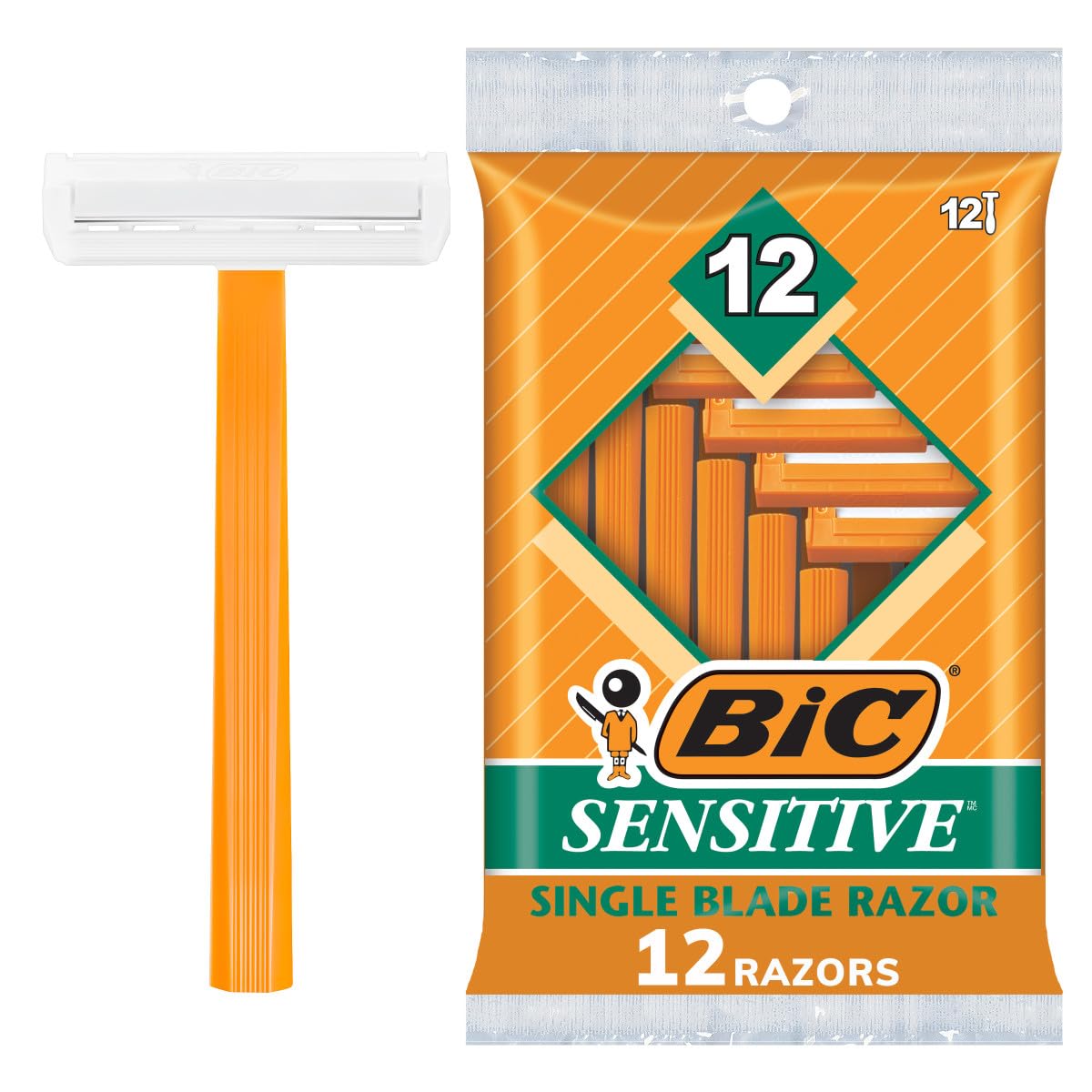 Photo 1 of BIC Sensitive Disposable Razors for Men, Long-Lasting 1 Blade Razors for Sensitive Skin, 12 Count