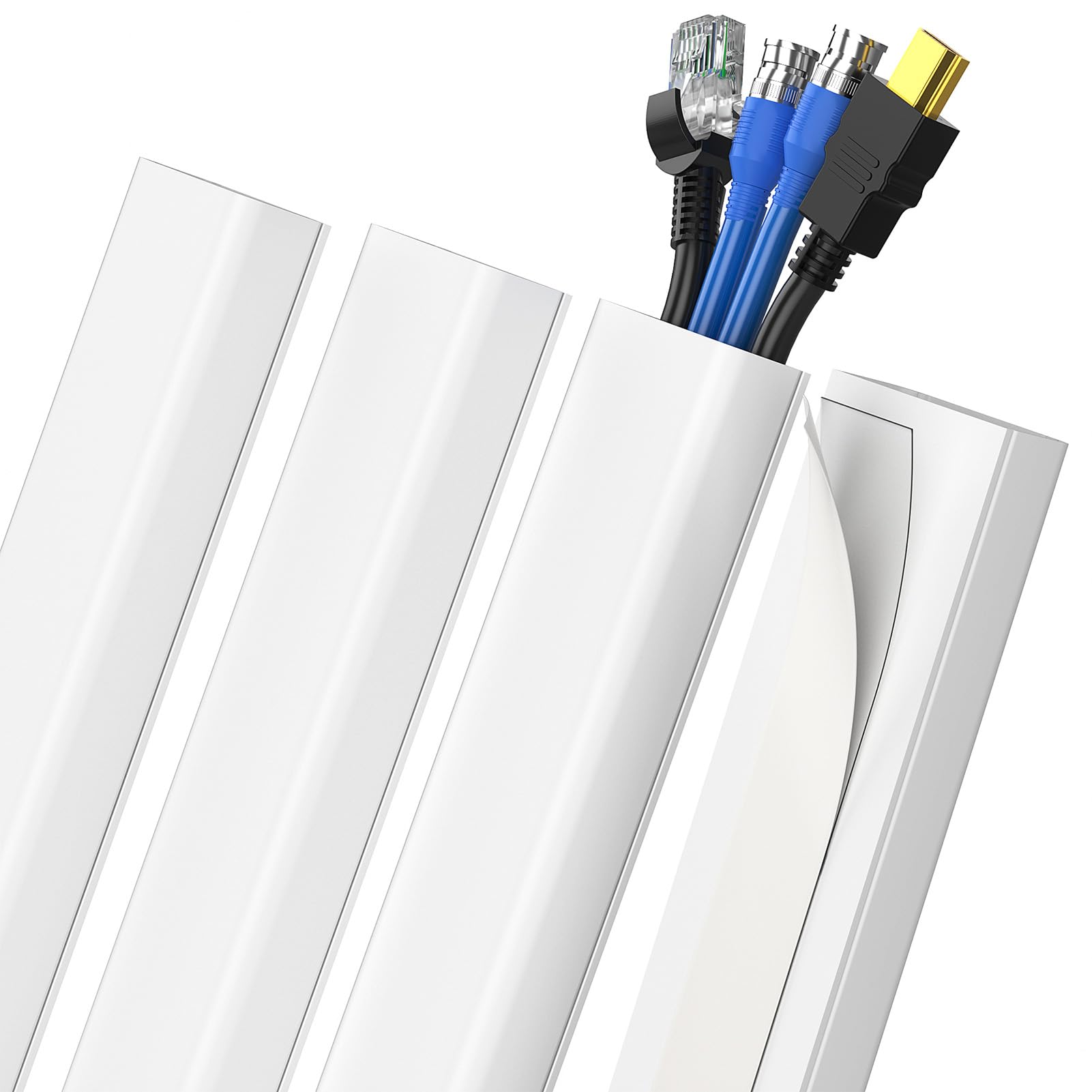 Photo 1 of Delamu Cord Covers for 3-4 Wires on Wall, 62.8in Cord Hider Wire Covers for Cords on Wall, Large Cable Hider Cable Cover Management, TV Cords Hiders for Walls Mounted TV, 4X L15.7 W1.18 H0.63in, White