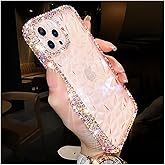 Erolagomat Designer for iPhone 12 Pro Max Case Bling,Cute Sparkly Glitter Rhinestones Phone Case with Shiny Diamond Rhinestones,Water Pattern Soft Bumper Shockproof Cover for Women Girls (Pink)