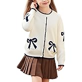 Danny D Girl Bow Sweater Cardigan Open Front Button Down Long Sleeve Knitwear Coat