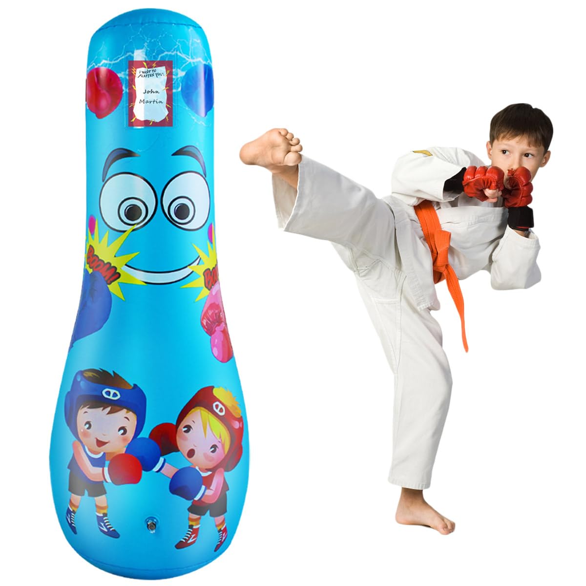 Inflatable Punching Bag for Kid, Kids boxing bags,Kids Pedestal Boxing Bags for Practicing Karate,De-Stress Boxing Bag for Boy/Girl,120CM-BLUE.