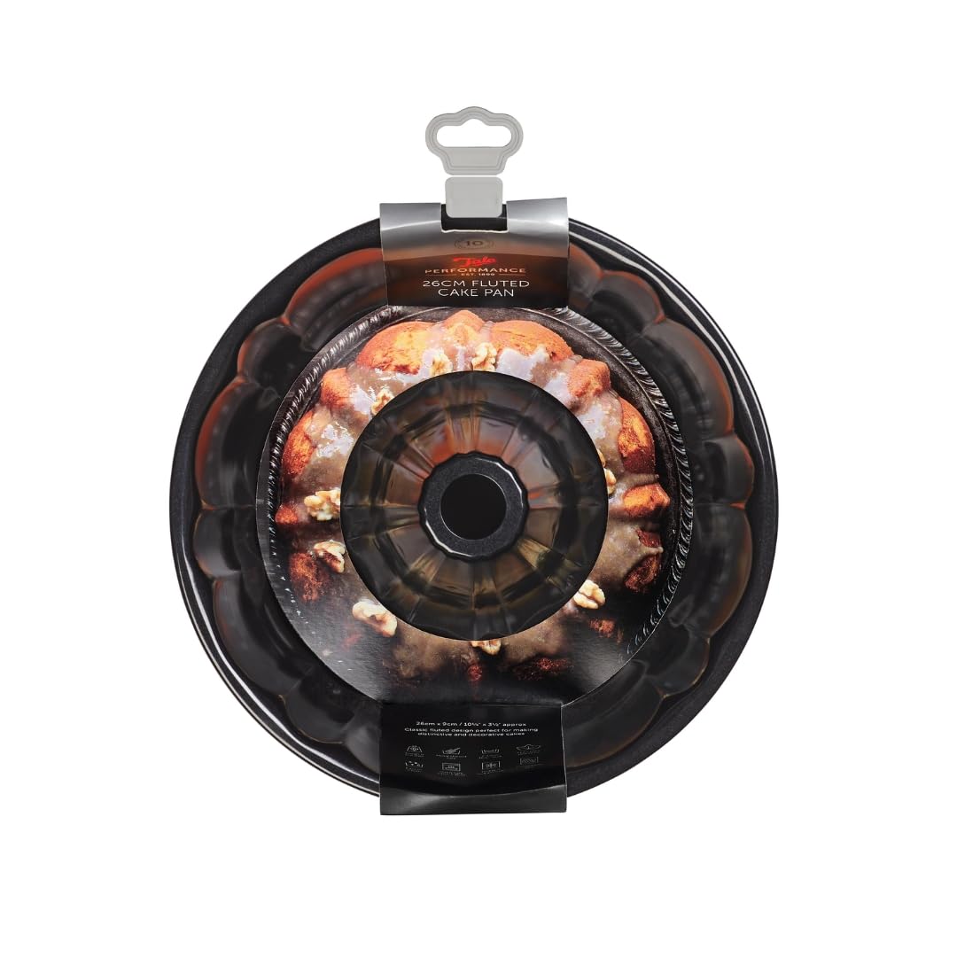 Tala Performance Non-Stick Fluted Cake Tin, Professional Gauge Carbon Steel with Eclipse Premium Coating for Quick and Easy Release, 26x9 cm, Ideal for Producing Decorative Shaped Centre Pieces, Black