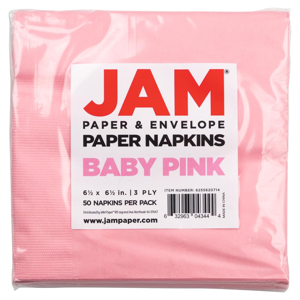 JAM PAPER Medium Lunch Napkins - 6 1/2 x 6 1/2 - Baby Pink Pastel - 40/Pack