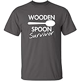 Wooden Spoon Survivor Funny Humor Tee | Mens T-Shirts Casual Style | Bold Mens Graphic Novelty Sarcastic T-Shirts